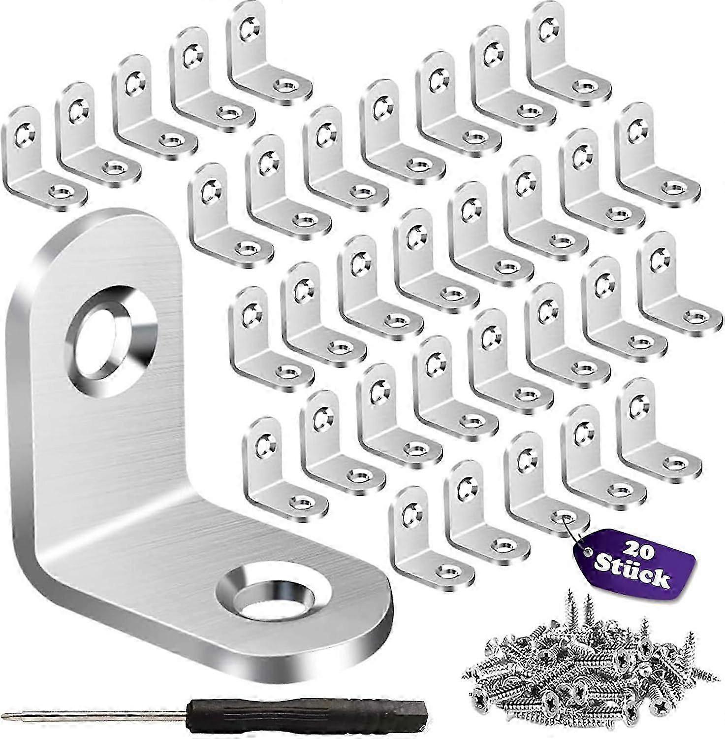 20 angle brackets, 30 x 30 mm metal angle brackets, 90 degrees