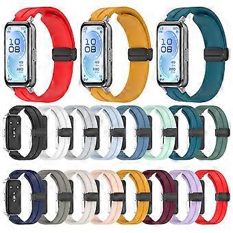 Folding Magnetic Black Clasp Solid Color Silicone Watch Band For Huawei Band 11 / Band 11 Pro