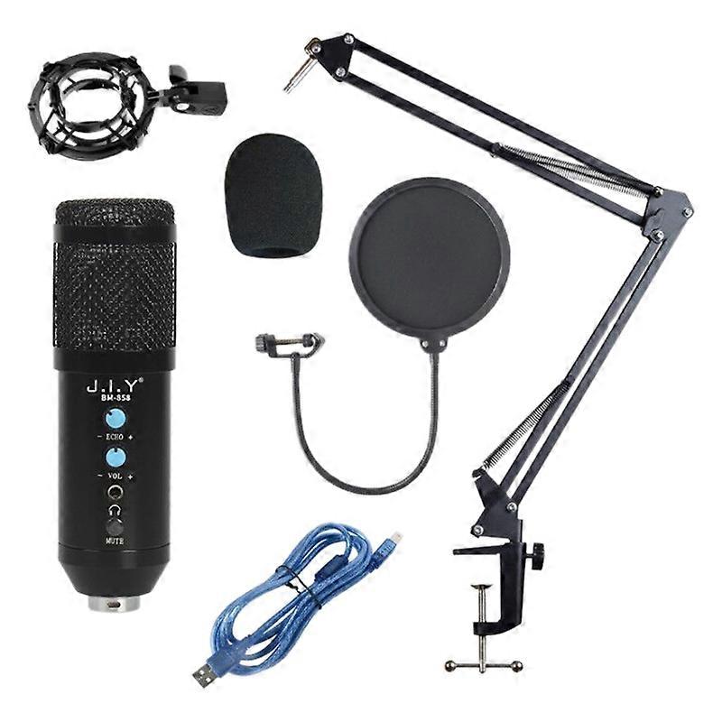 BM858 Microphone Kit Studio USB Computer Condenser Microphone with Adjustable Arm Stand Shock Mount