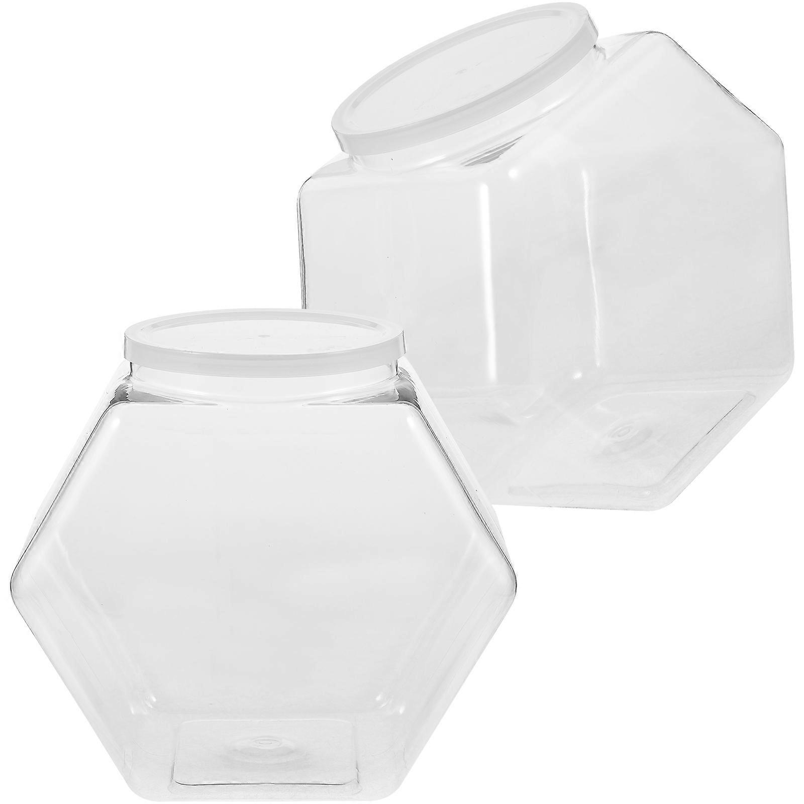 2pcs Plastic Candy Jars Cookie Containers Clear Hexagon Candy Snacks Bottles