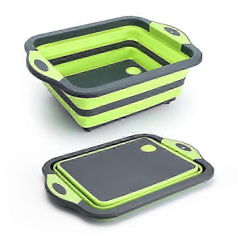 Green Collapsible Cutting Board with Colander