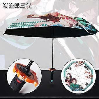 Demon Slayer Ombrello Pieghevole Anime Kimetsu no Yaiba Cosplay Prop Girls Anti-UV Impermeabile Antivento Portatile Ombrello Da Viaggio