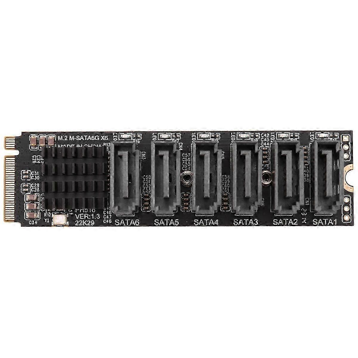 PCIe SATA Adapter Card, 6 Port SATA3 6Gbps with ASM1166 Chip, Aluminum Heat Sink, Tool-Free, for Expanding Storage