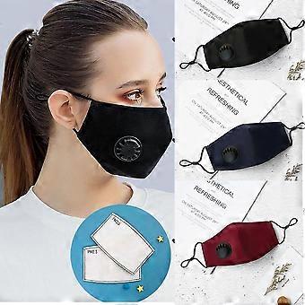 Dww-driedelig katoenen masker met PM2.5-filter, wasbaar, driedimensionaal ademend zonnebrandmasker voor volwassenen, zwart
