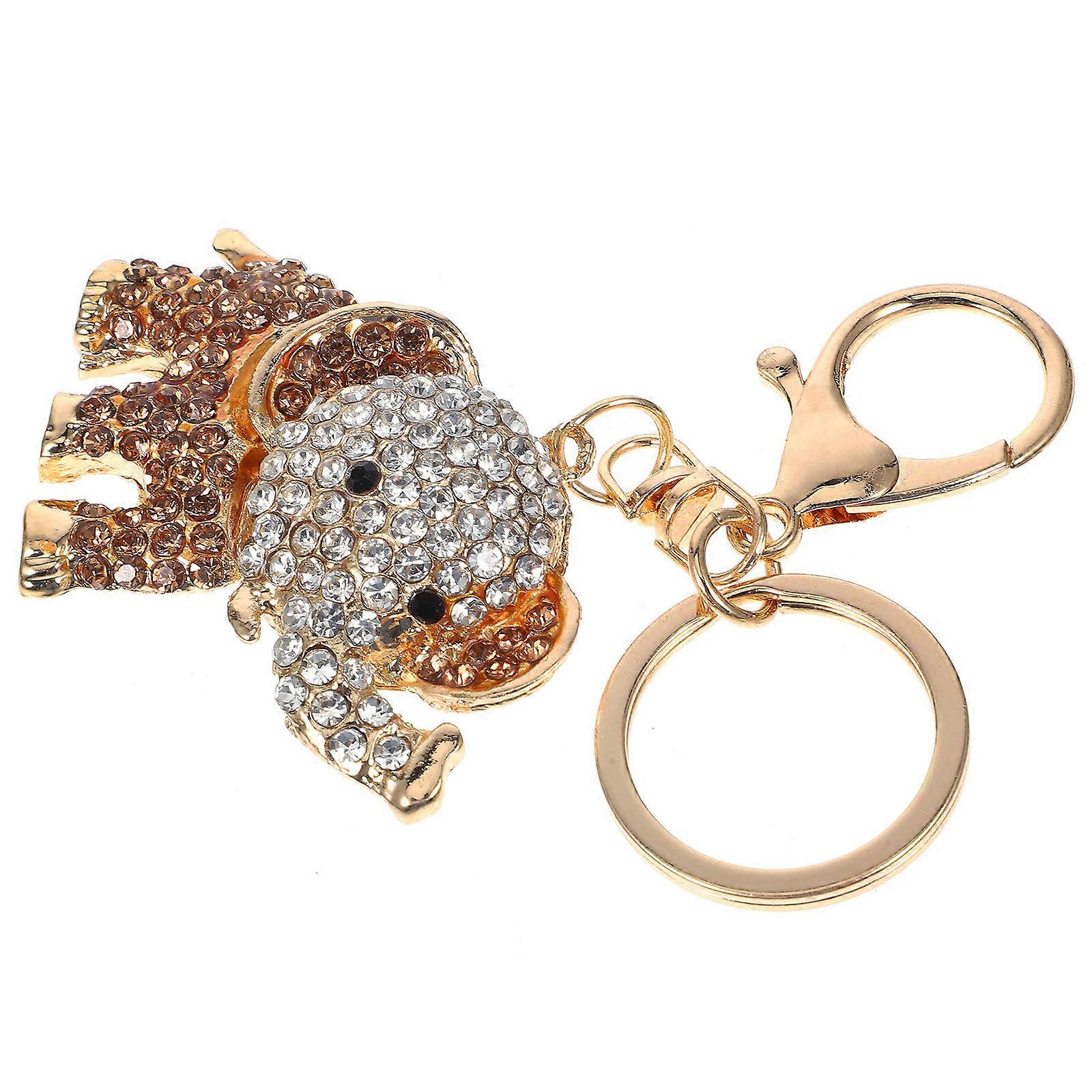 Elephant Style Rhinestone Decorated Key Ring Keychain (Light Coffee)
