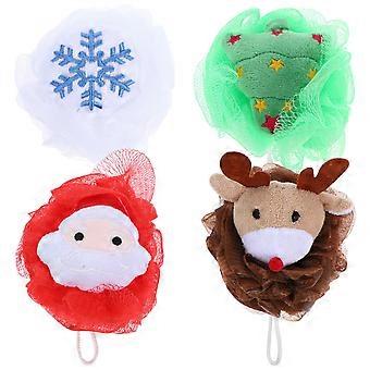 Christmas Bath Loofah Santa Claus Body Scrubber for Bath 4Pcs Exfoliating Balls
