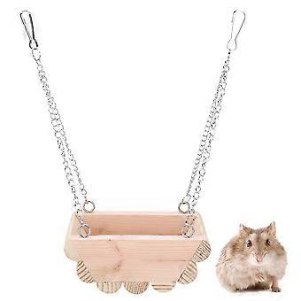 Wooden Small Pet Swing Hanging Boat Toy with Chain for Hamster Hang on the Cage Top