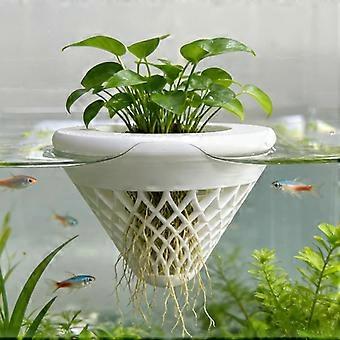 Floating Aquarium Plant Pot, Suspended Planter Bowl with Cone-Shaped Grid Base, Lightweight Hanging Fish Decoration for Aquatic Plants and Fish Bowls