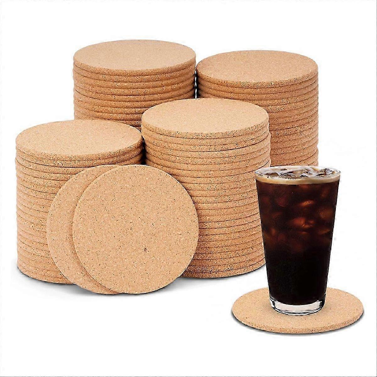 100 Pcs Cork Coasters compatible with Drinks, 4 inch Round Absorbent Cork