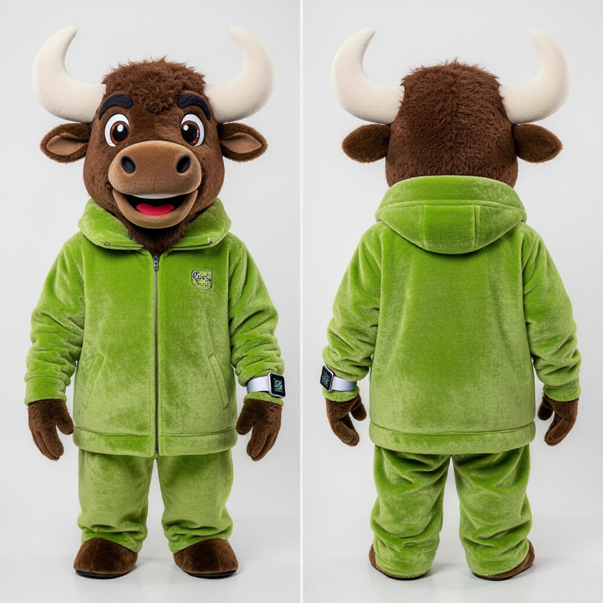MASTICOT Lime Green Plush Bison Mascot