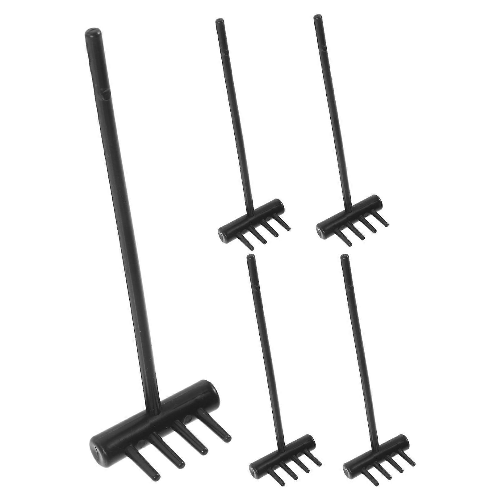 Mini Garden Tools Sand Rake for Decoration 5Pcs Black Rake Set