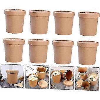 25 Sets Disposable Take Out Food Containers Cowhide Soup Cups Ice Cream Bowls With Lids