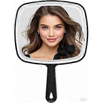 Multipurpose Hand Mirror with Distortion-Free Reflection, Salon Barber Square Hairdressing Mirror, Black, 26.4 x 18.3 cm core