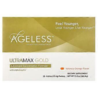 Ageless Foundation Laboratories, UltraMax Gold, Advanced Rejuvenation Formula with Alphatrophin, Valencia Orange, 22 Packets, 0.61 oz (17.4 g) Each