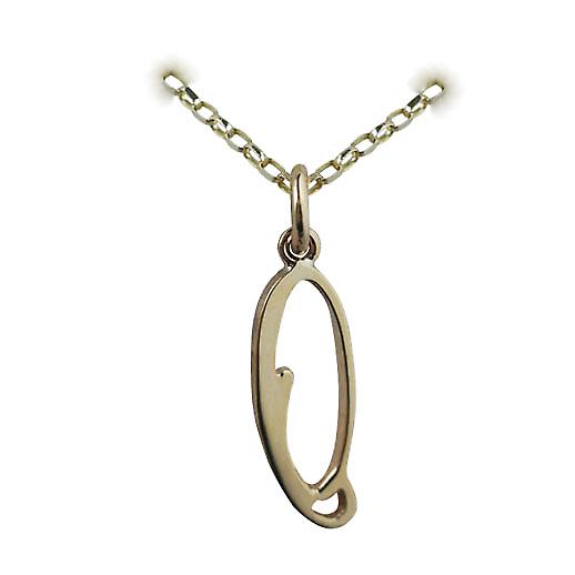 9ct Gold 21x8mm plain Initial O Pendant with a belcher Chain 24 inches