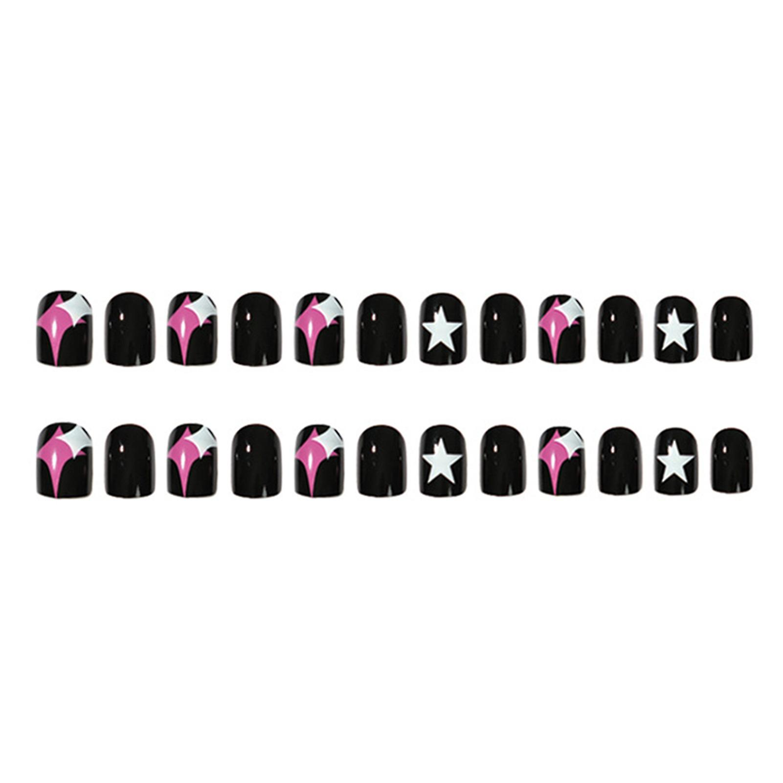 24pcs Color Blocking Star Design Nails Multiple Color Stars Design