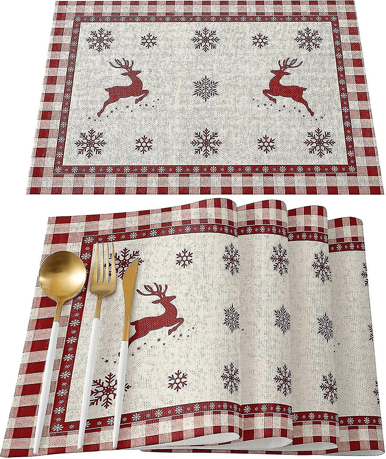 Sets de table set de 6 sets de table résistants à la chaleur pour table à manger Noël Elk Flocon de neige Red Buffalo Check Plaid Table Sets De table ensemble intérieur et extérieur Dec