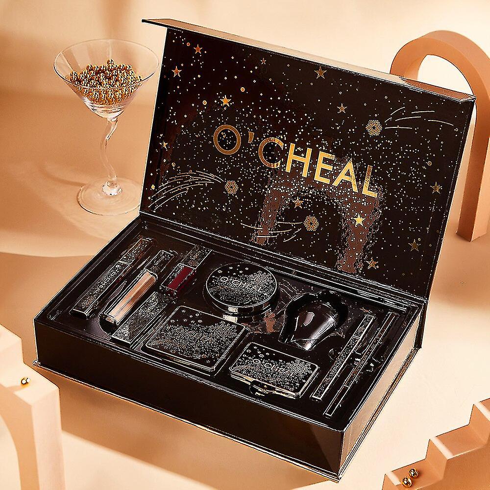Starry Sky Beauty Makeup Cosmetics 10pcs Gift Box Set Mushroom Air Cushion Setting Powder Lipstick Highlighter Make Up Tools Kit