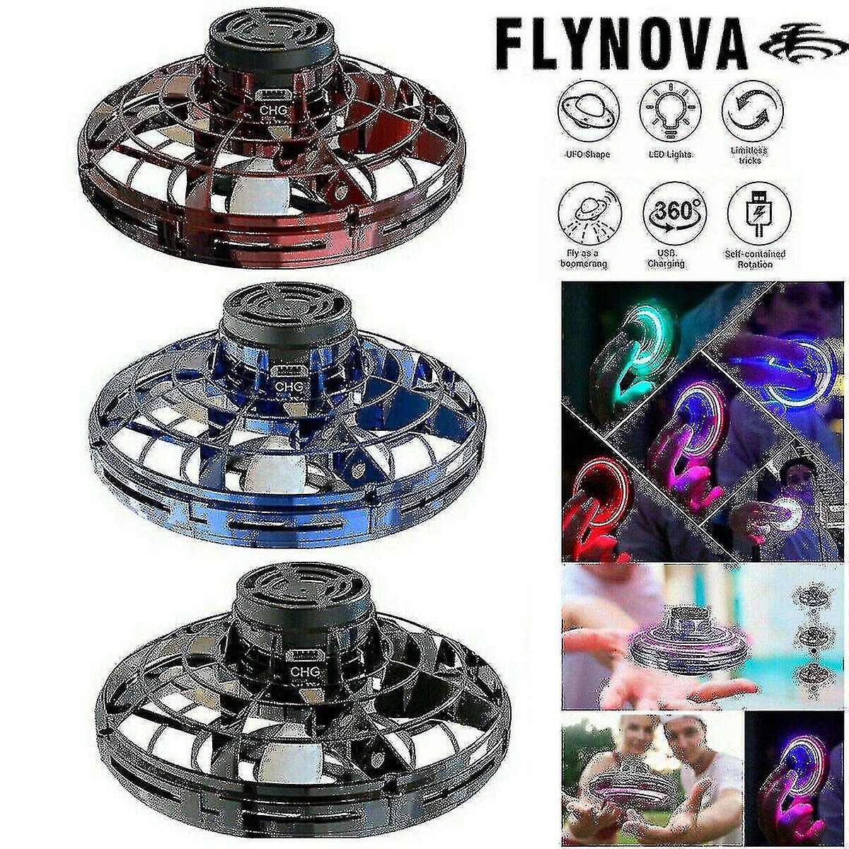 Flynova Drone Hovering Flying Spinner Boomerang Fidget Led Light Kids Toys Induction Lighting Aircra