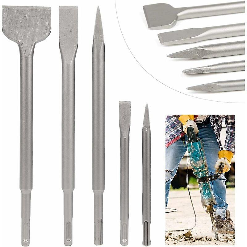 Chisel Sets Chisel Set of 5 Chisels with 2 Pointed Chisel and 3 Flat Chisel, Drilling Tool for Concrete