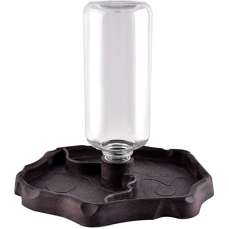 Reptile Water Dispenser, Turtle Waterer, Tortoise Bowl Feeder 2 in 1 Food Dispenser Anti Spill Plastic Bowl Accessory - Brown