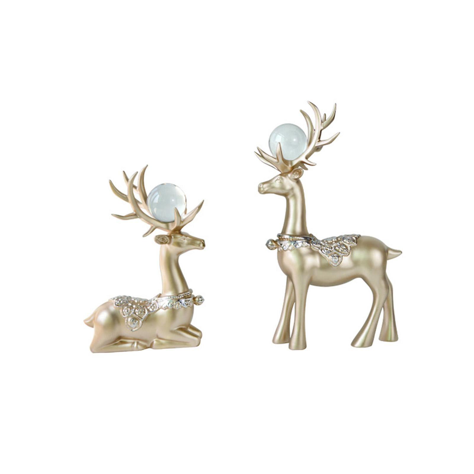 Modern Reindeer Figurines Ornaments Deer Statues for Home Table Decor Geometric Aureate
