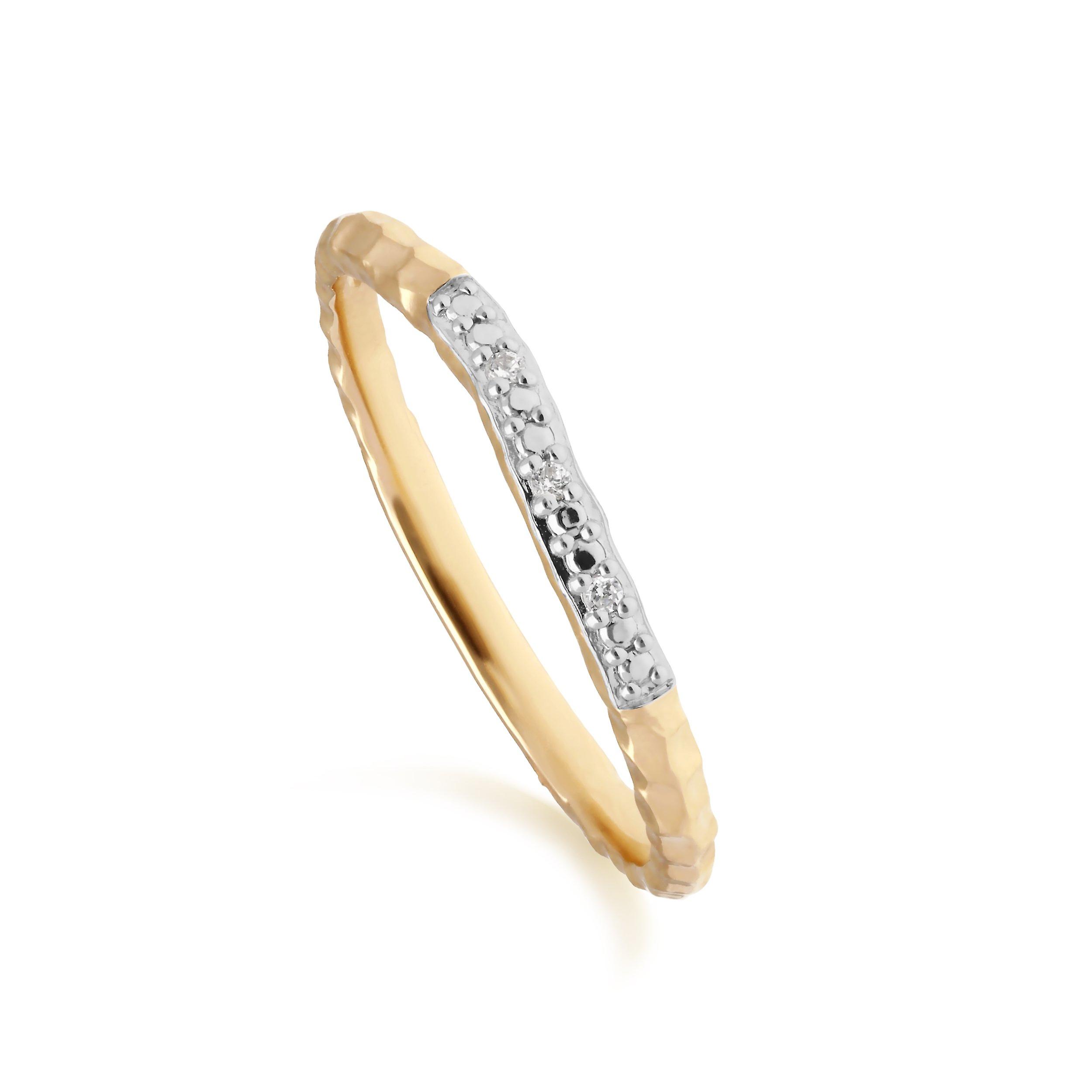 Bague à bande martelée Diamond Pave en 9ct Or jaune 191R0910019