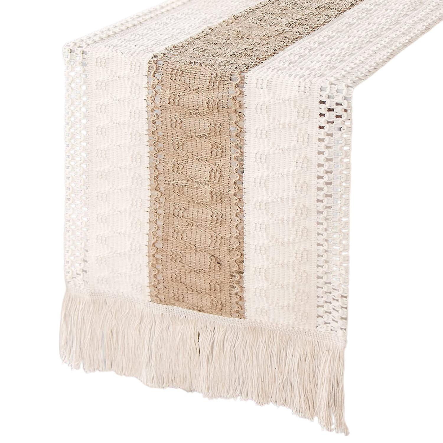 Table Runner with Tassels Hollow Design Protective Table Cloth for Dining Table Farmhouse Decoration