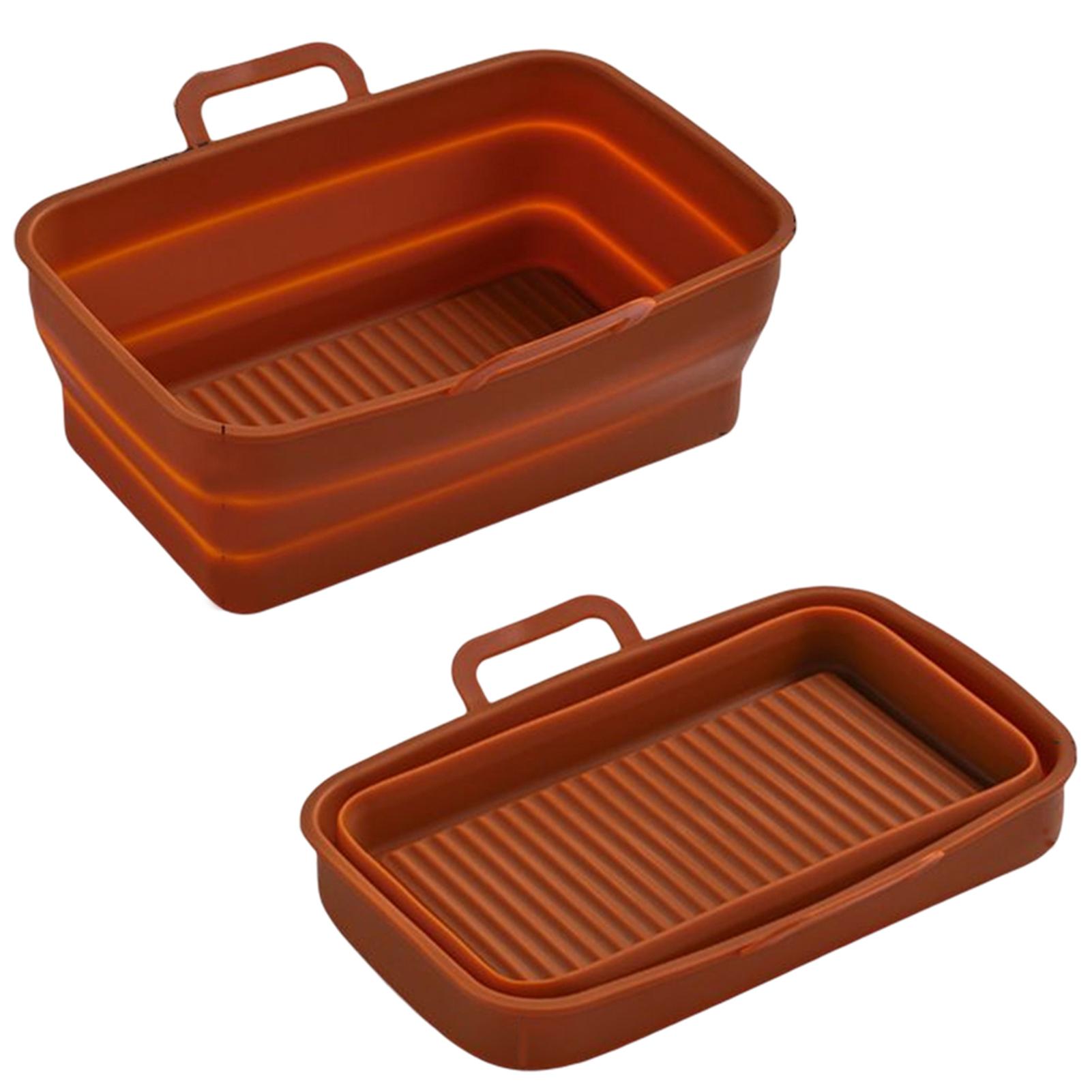 Rectangular Air Fryer Baking Pan Double Pull-Out Basket Foldable Silicone Fryer Pan High Temperature