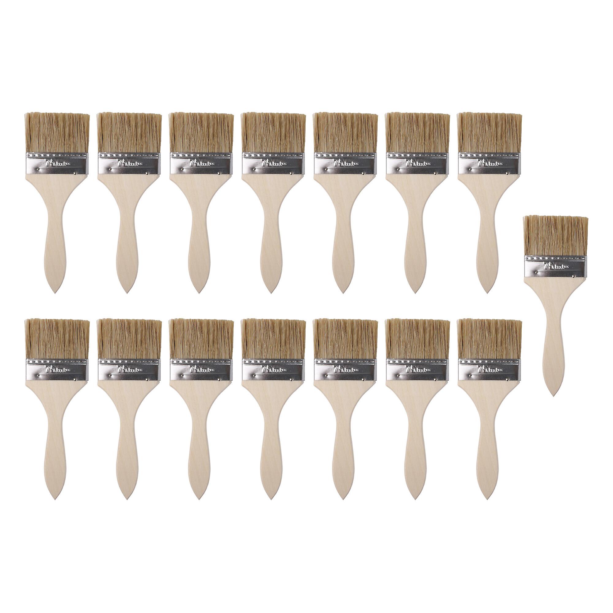 15 Pcs Paint Brush w/ Natural Thin Wood Handle for House Touch-ups 3 Inch