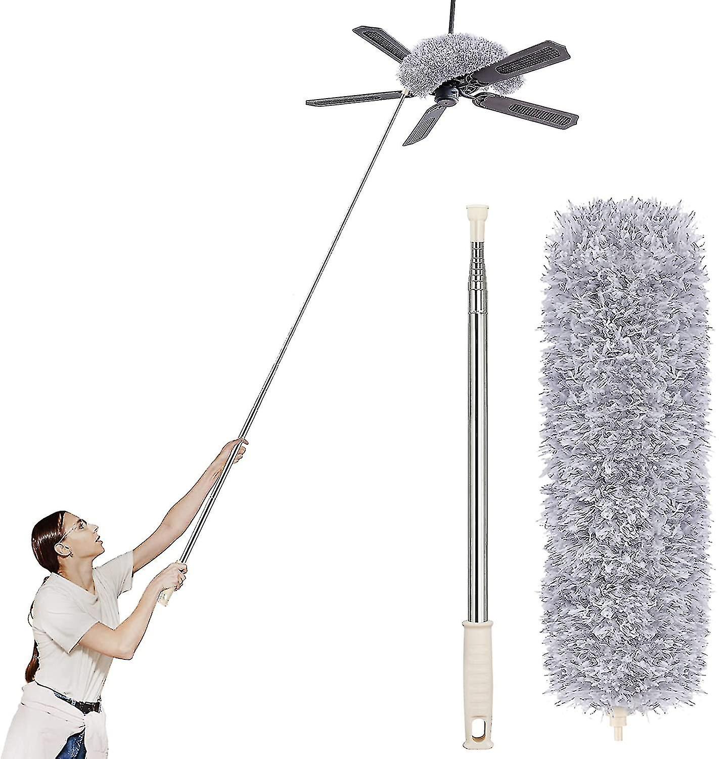 Microfiber Duster With Extension Pole 30" To 100", Bendable High Reach Duster