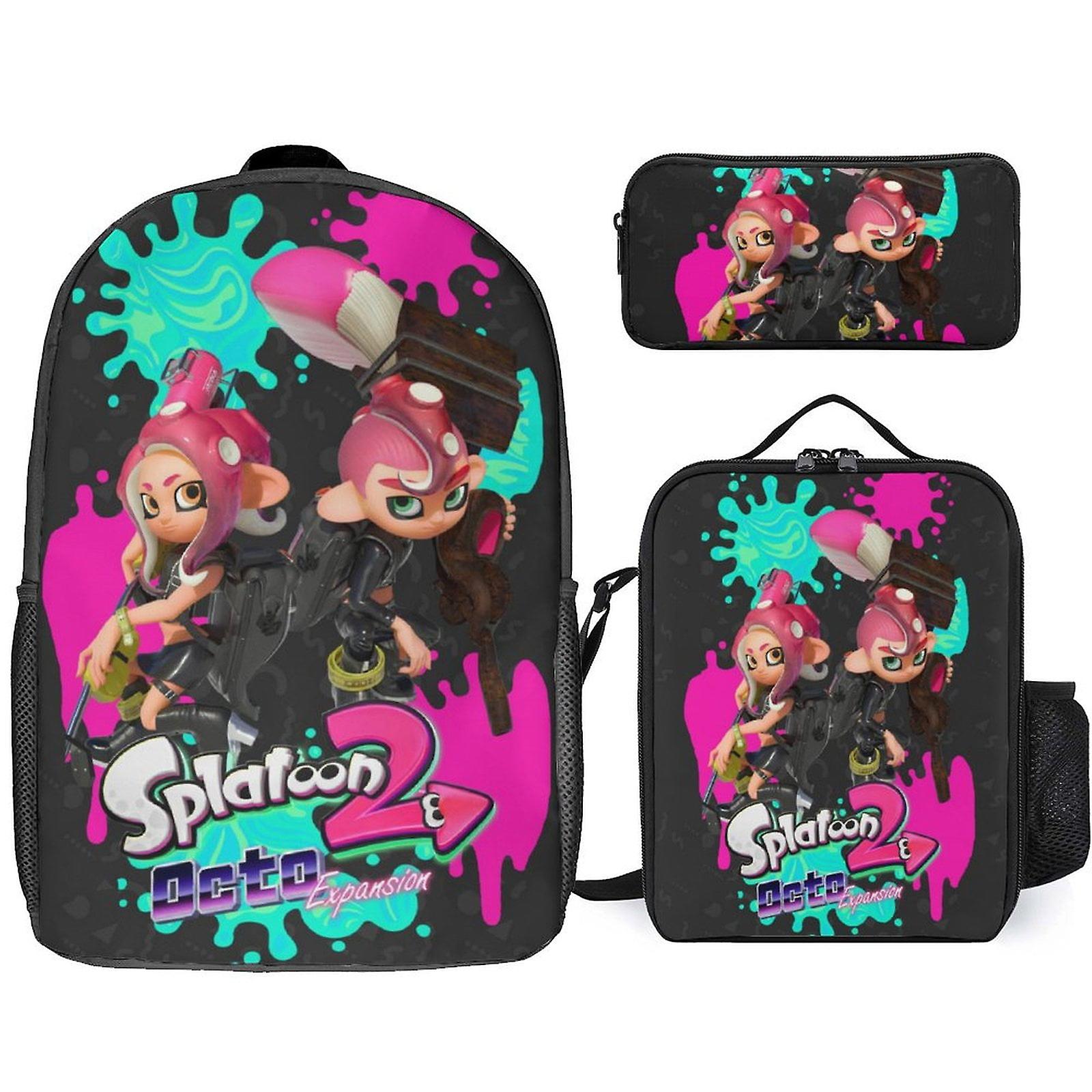 حقيبة سفر مدرسية للطلاب من Splatoon مع حقيبة غداء مقلمة للبنين والبنات 3 قطع مجموعة