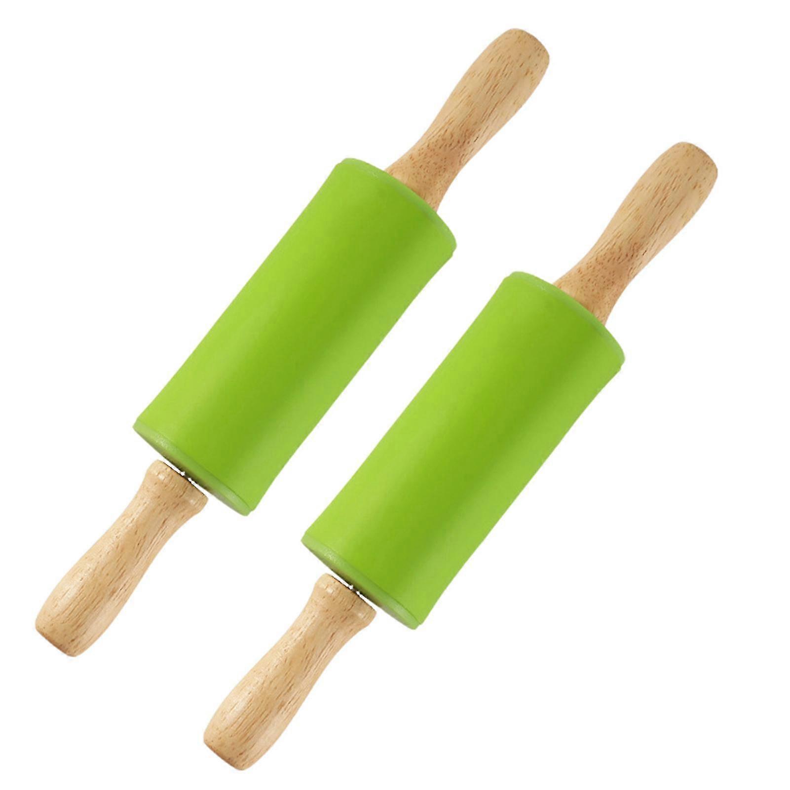 2 Pcs Small Rolling Pins Children DIY Baking Tool Food Grade Wooden Handle Smooth Edge Dumpling Dough Kis Rolling Pins Toy