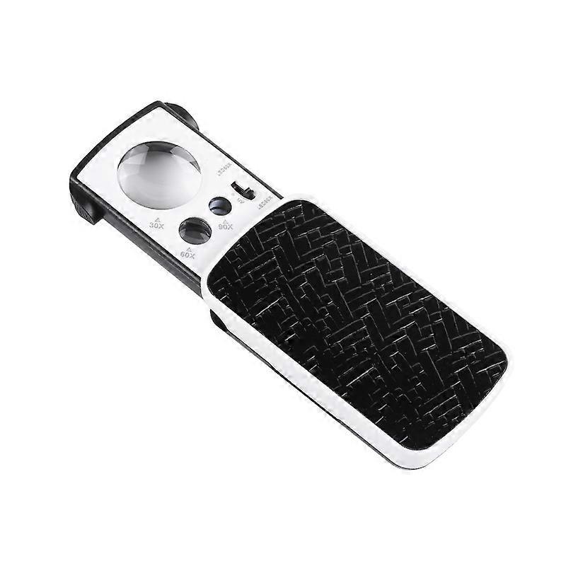 Pocket Magnifier Small Portable Magnifier 30X 60X 90X Magnification with LED and UV Lamp (Black)