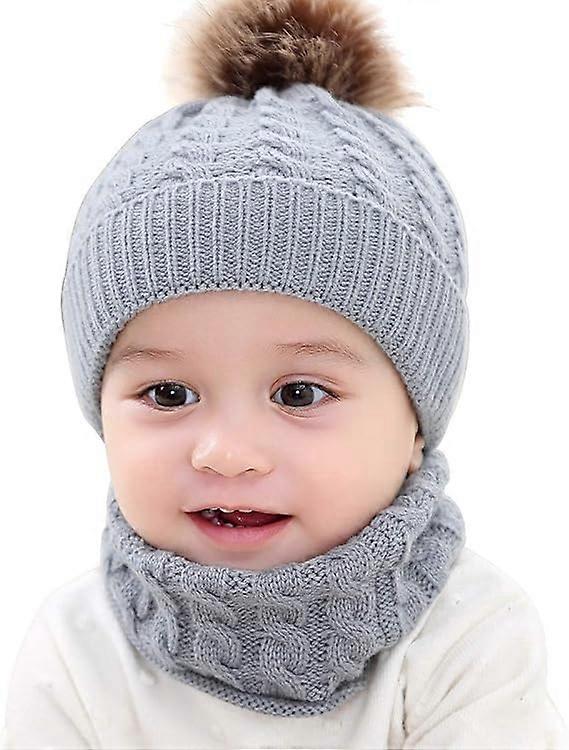 Baby Winter Hat,2pcs Baby Hat Scarf Set Toddler Winter Hat Neckerchief Knit Beanie Hat Circle Loop Scarf for 0-2 Years