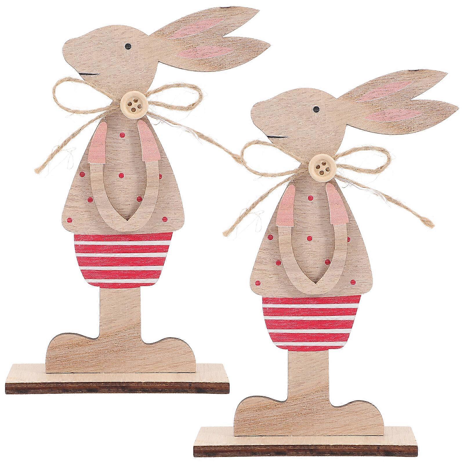 2Pcs Easter Wood Bunny Table Decoration Spring Bunny Wood Tabletop Easter Decoration