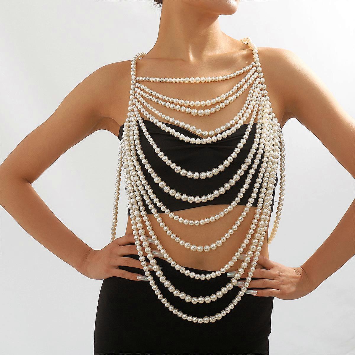 Kmvexo Sexy Multilayers Pearl Body Chain Dress For Women Fashion Statement  Nightclub Body Chains Bra Festival Clothing Jewelry | Fruugo BE