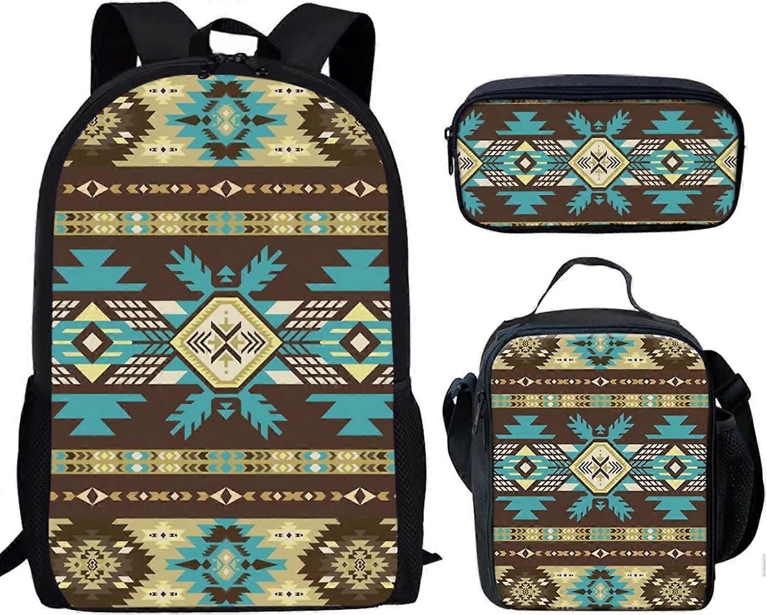 حقيبة ظهر أطفال بطباعة جنوب غرب نافاجو أزتك للأولاد والبنات ، حقيبة غداء لمرحلة ما قبل المدرسة ، صندوق قلم رصاص قابل للغسل