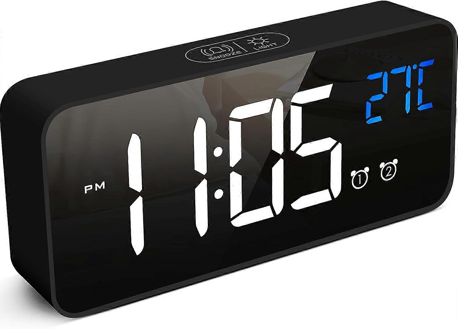 Digital Alarm Clock, LED Digital Clock Digital Alarm Clock with Temperature, Adjustable Brightness, Snooze, Voice Control