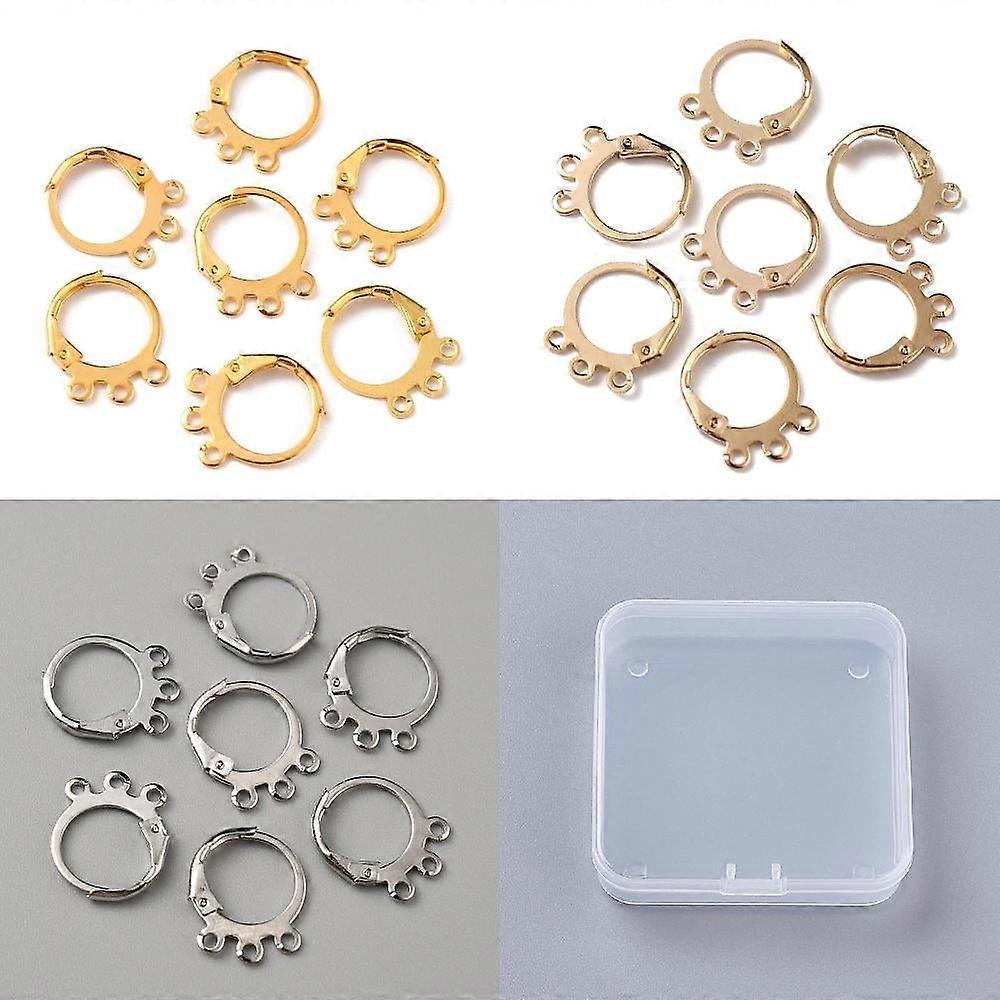 90Pcs Brass Leverback Earring Findings with Triple Horizontal Loops Mixed Color 15x13x1mm Hole: 1.4mm Pin: 1mm 30pcs/color