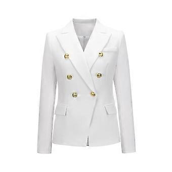 Women's Notched Lapel Casual Blazer Double Breasted Slim Fit Work Office Jacket Suit