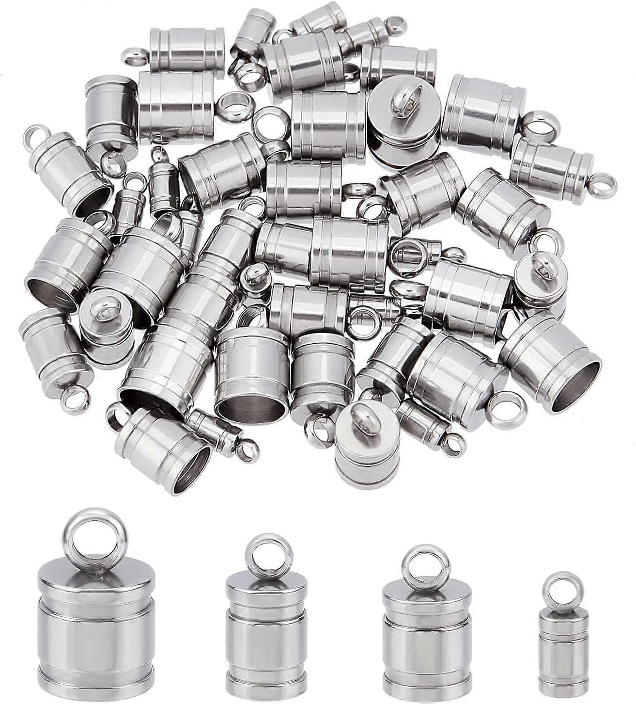 48pcs 4 Sizes Column Cord Ends Stainless Steel End Caps 2/4/5/6mm Inner Diameter Smooth End Caps Terminators Cord Finding for DIY Jewelry Making