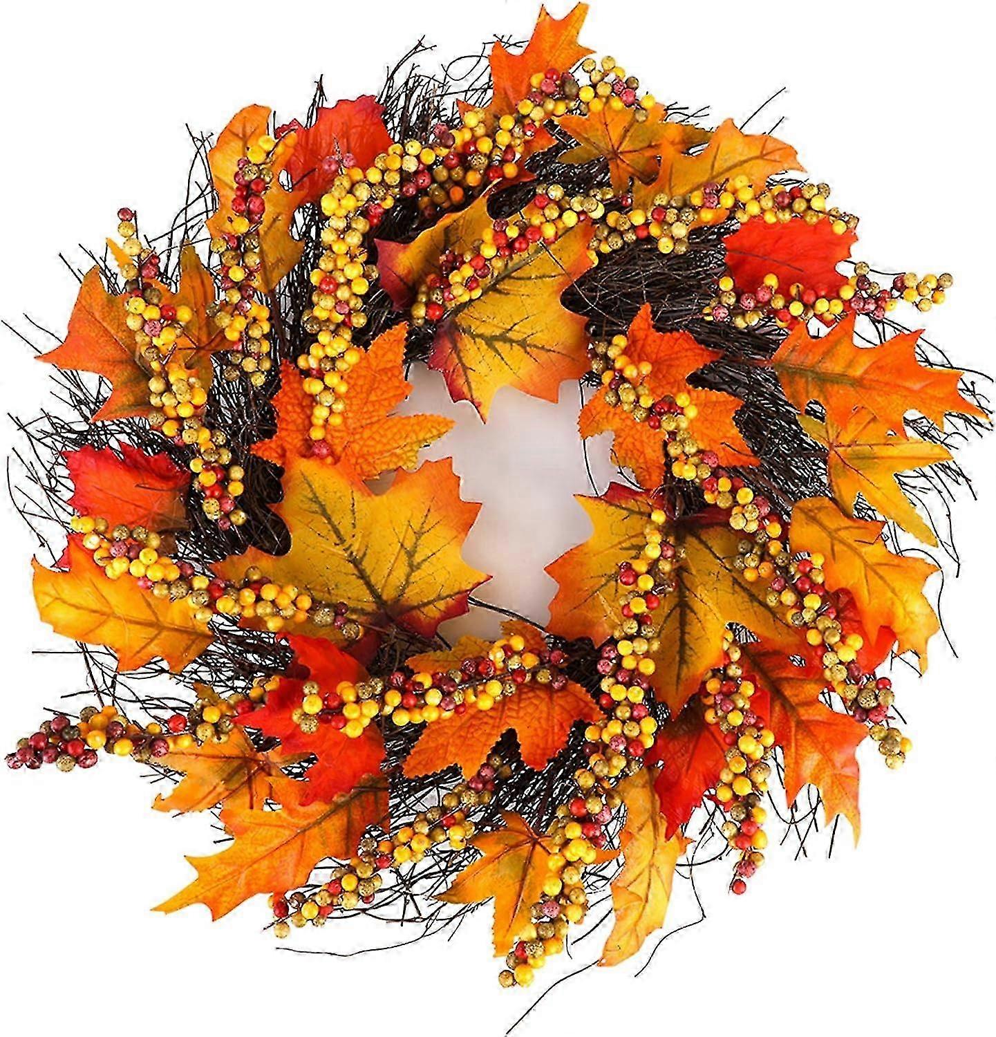 Ghirlanda autunnale foglie d'acero e bacche Ghirlanda autunnale$ Ghirlanda del raccolto autunnale Decorazione di Halloween$ Ghirlanda del sole di frutta mista Ghirlanda del Ringraziamento Decoratio