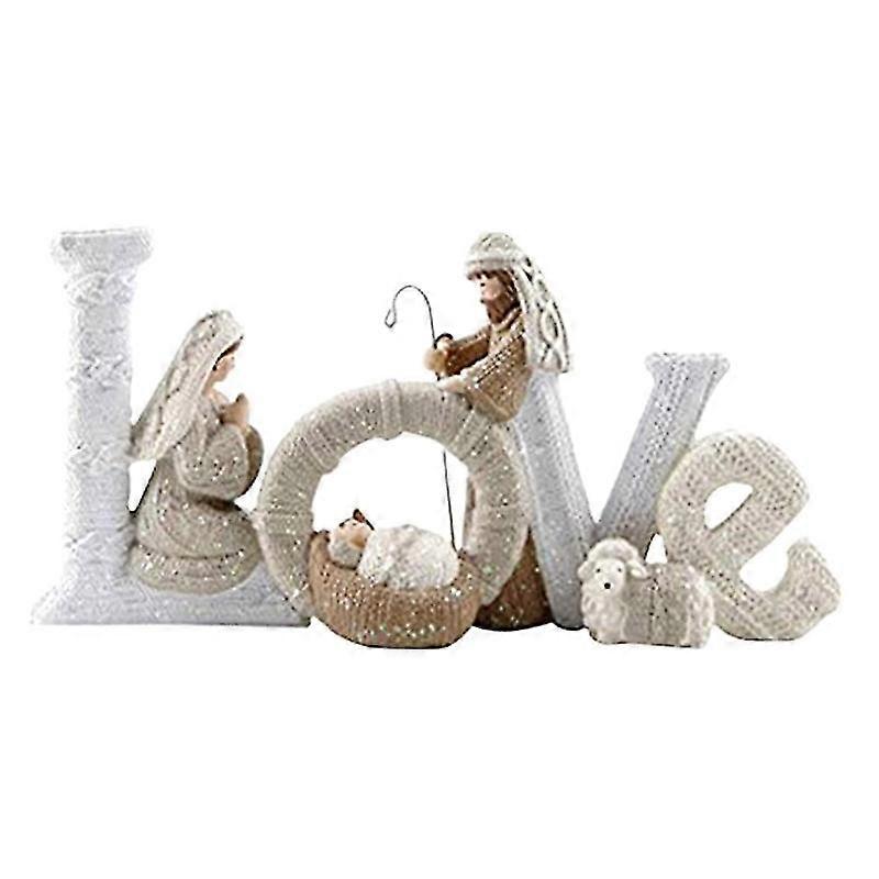 Resin Nativity Set With Lamb Elegant Profile Indoor Gifts Small Ornament Statue For Home Desktop De