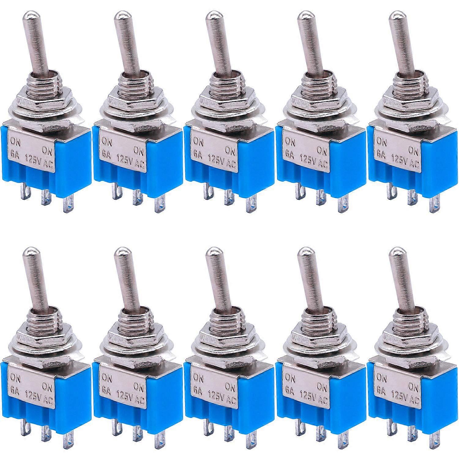 10Pcs SPDT Mini Toggle Switch 3-Pin 2 Position ON/ON Miniature Toggle Switch 6A 125V AC Toggle Swit