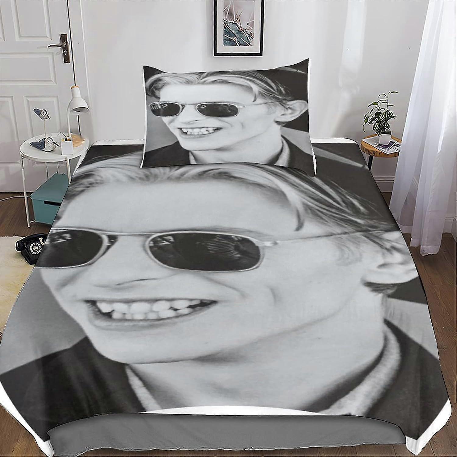 David Bowie Singer Bedding Set with Rock 'n' Roll Duvet Cover and Pillowcase in Soft Microfiber with Zipper for Children, Teens and 135*200 CM