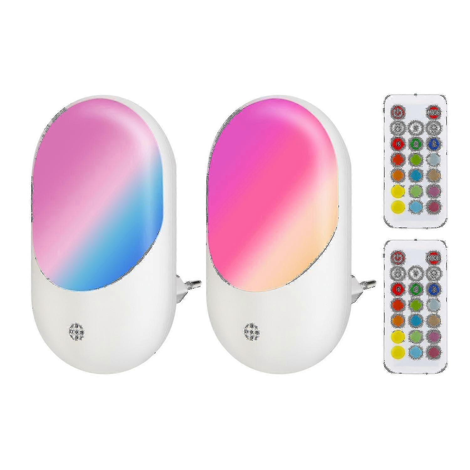 2 Pack Rgb 16 Colors Socket Light With Remote Control Plug Into Wall Led Night Light Brightness Adju