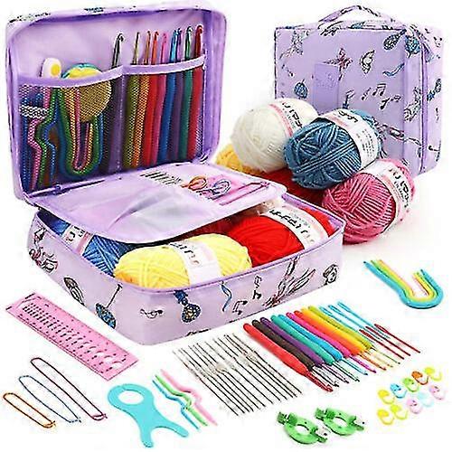 59pcs Ergonomic Crochet Hook Set 5 Rolls Yarn Knitting Needles Kit For Starters