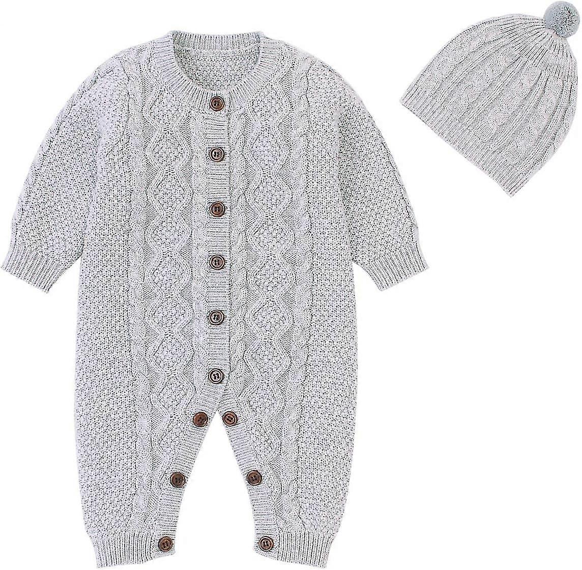 Knitted Outfit New Sleeve Romper Umpsuit With Warm Hat Set