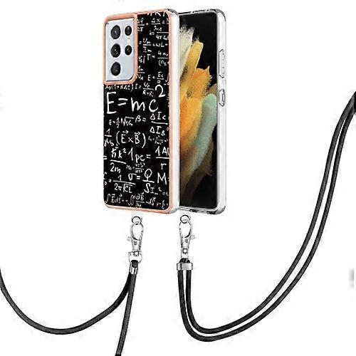 For Samsung Galaxy S21 Ultra 5G Electroplating Dual-side IMD Mobile Phone Case with Lanyard